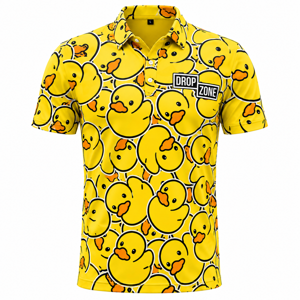 Front view of Drop Zone Little Birdie Printed V-Neck Golf Shirt
