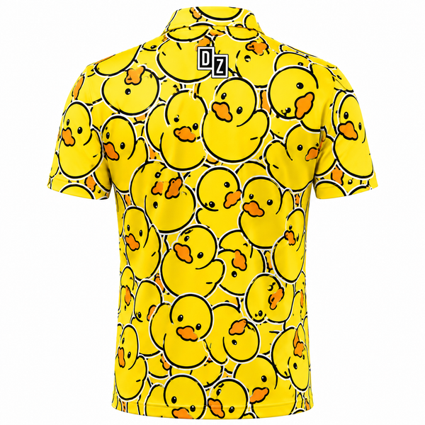 Back view of Drop Zone Little Birdie Printed V-Neck Golf Shirt