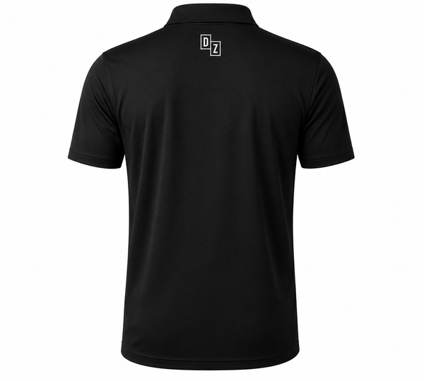Back view of Drop Zone Regular-Fit V-Neck Golf Shirt in Black