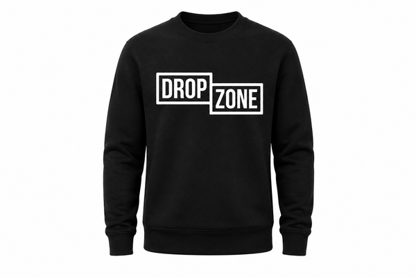 Front view of Drop Zone Regular-Fit Crewneck Golf Sweater in Black