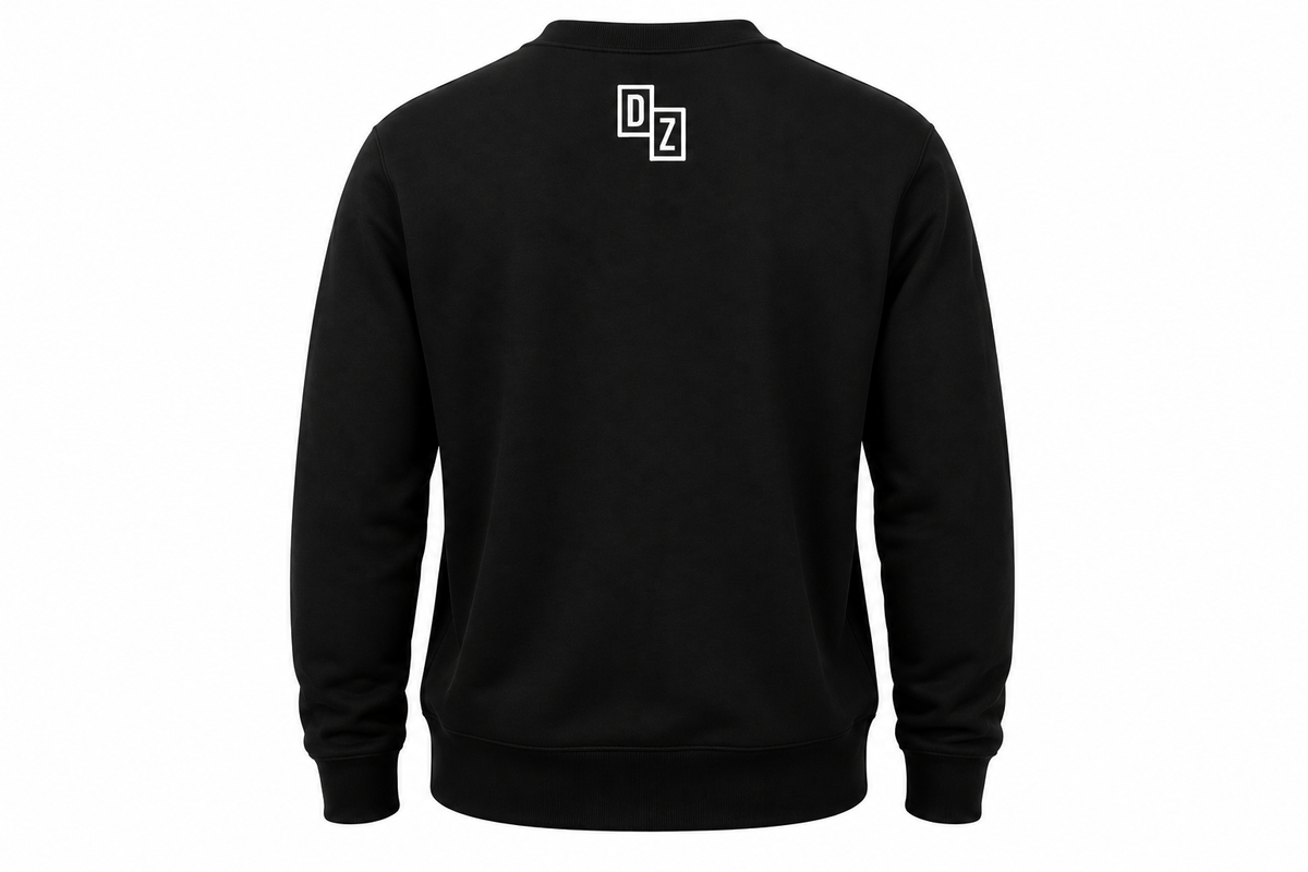 Back view of Drop Zone Regular-Fit Crewneck Golf Sweater in Black