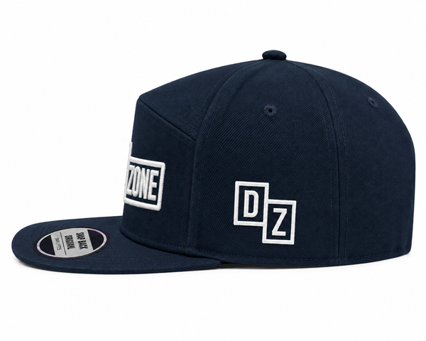 Back view of Drop Zone Flat-Peak Snapback Golf Cap in Navy Blue, showing the adjustable closure