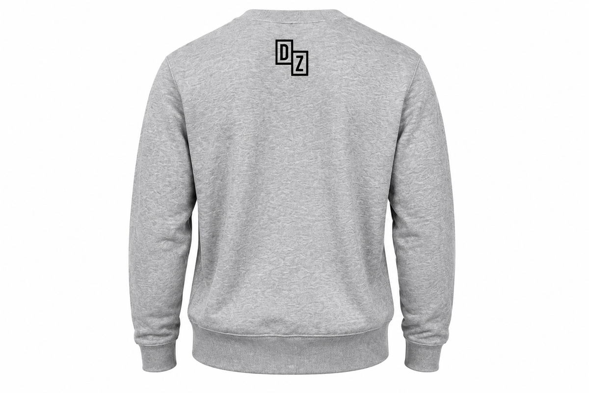 Back view of Drop Zone Regular-Fit Crewneck Golf Sweater in Grey