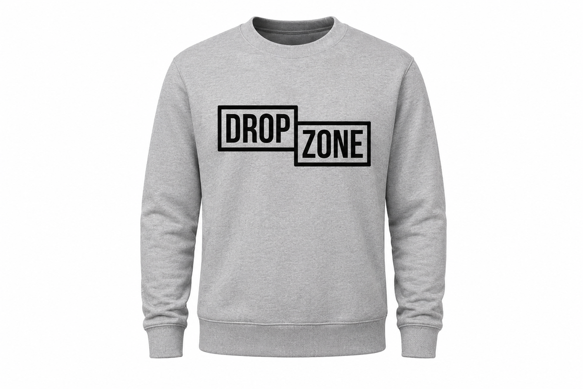 Front view of Drop Zone Regular-Fit Crewneck Golf Sweater in Grey