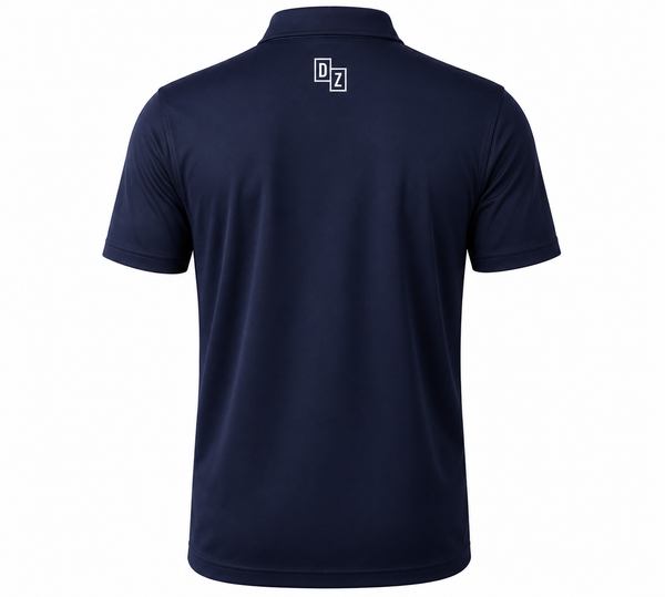 Back view of Drop Zone Regular-Fit V-Neck Golf Shirt in Navy Blue