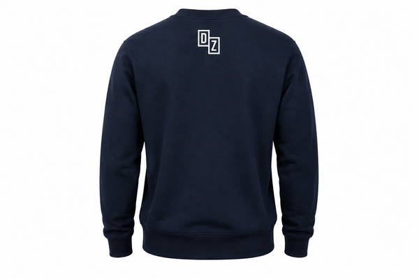 Back view of Drop Zone Regular-Fit Crewneck Golf Sweater in Navy Blue
