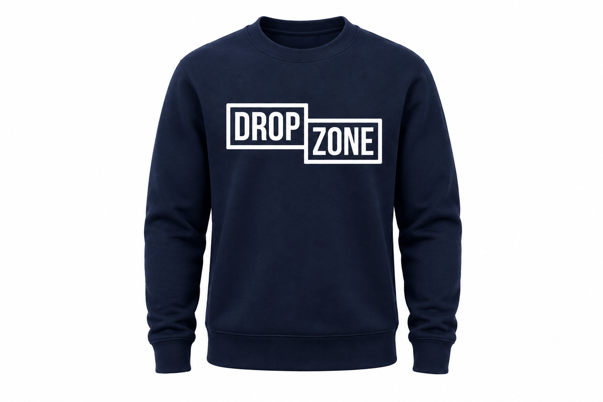 Front view of Drop Zone Regular-Fit Crewneck Golf Sweater in Navy Blue