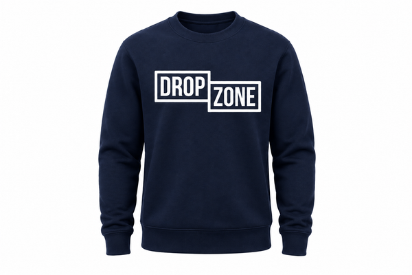 Front view of Drop Zone Regular-Fit Crewneck Golf Sweater in Navy Blue