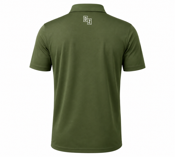 Back view of Drop Zone Regular-Fit V-Neck Golf Shirt in Dark Green