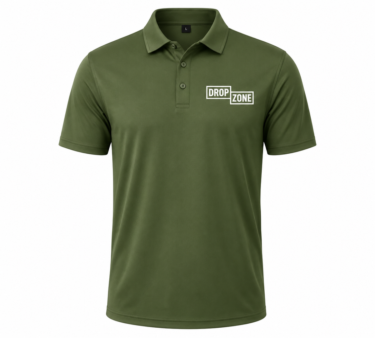 Front view of Drop Zone Regular-Fit V-Neck Golf Shirt in Dark Green