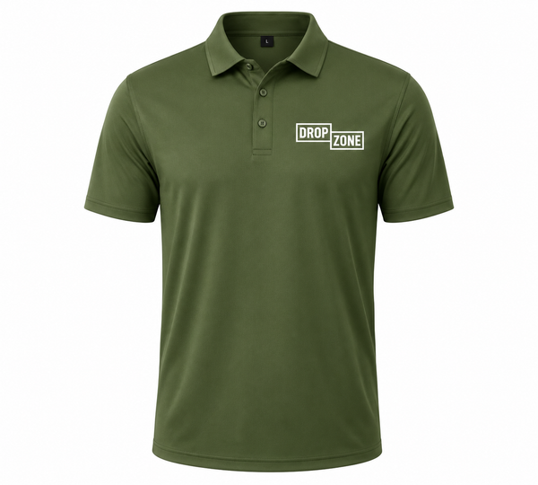 Front view of Drop Zone Regular-Fit V-Neck Golf Shirt in Dark Green