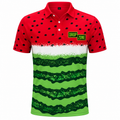 Front view of Drop Zone Wacky Watermelon Printed V-Neck Golf Shirt